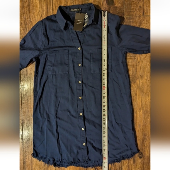 NEW Zilcremo Womens Navy SHIRT DRESS Lrg Solid Blue Collared Button Long Sleeve - Picture 8 of 15